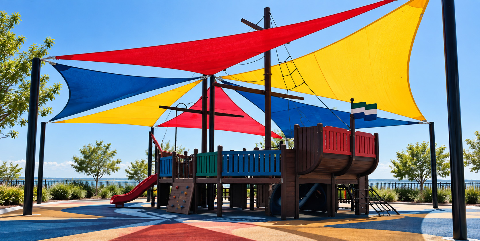 Velas de colores sobre una zona infantil con forma de barco